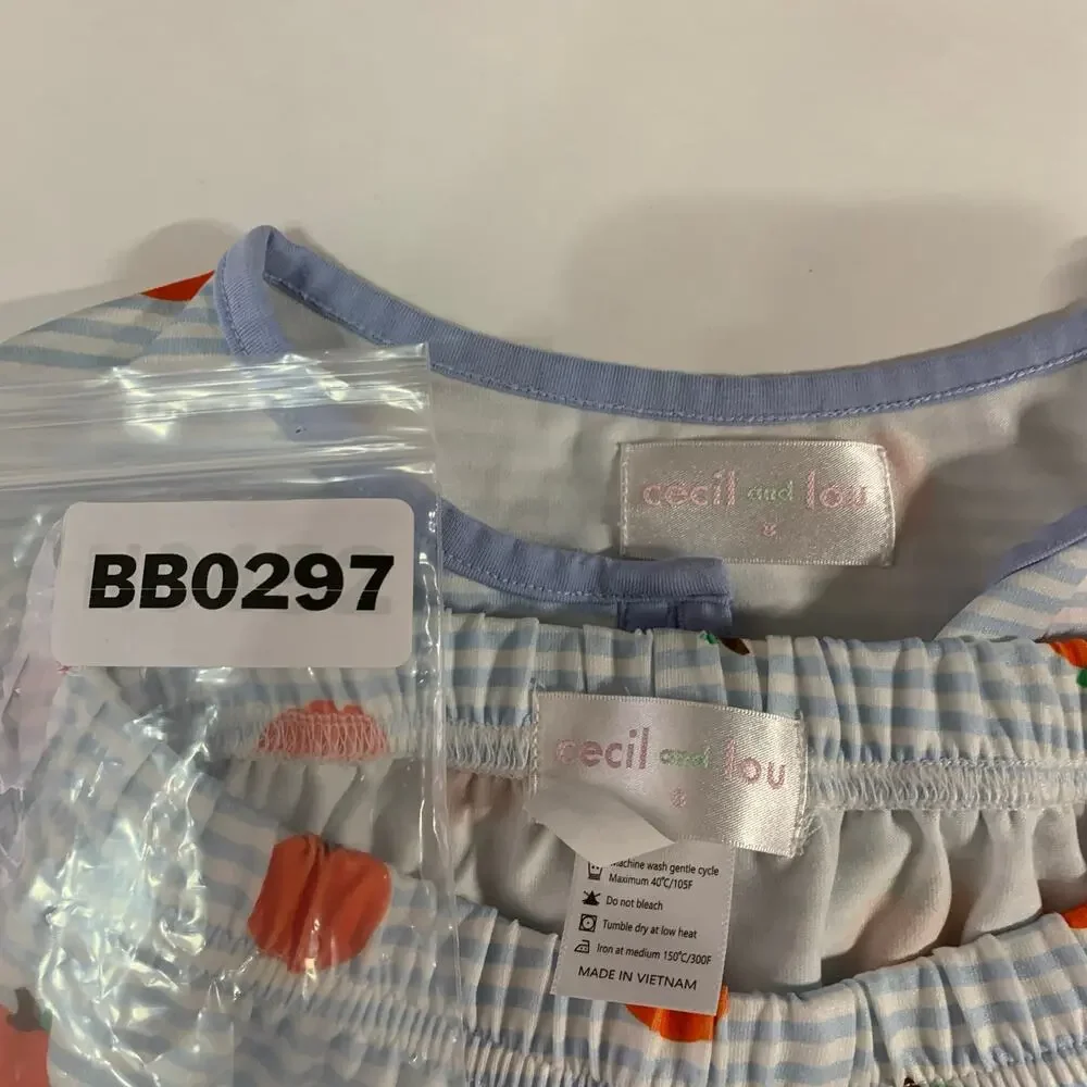 Cecil and Lou 8 Blue Striped Pumpkin Print Pajamas 2 Piece Set Fall Autumn